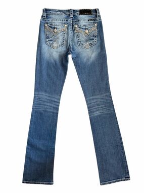Miss Me Blue Embellished Mid-Rise Slim Boot Jeans- Denim
